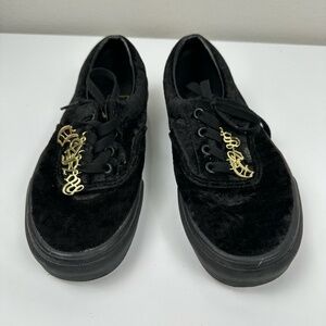 Vans Era ID Black Velvet Gold Charms Sneakers Low Top Gothic M 5.5 W‎ 7
